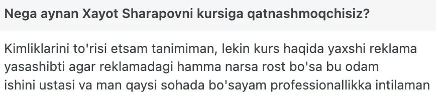 Xayot Sharapov o'quvchisining natijasi