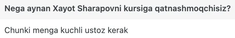 Xayot Sharapov o'quvchisining natijasi