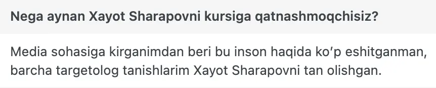 Xayot Sharapov o'quvchisining natijasi