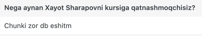 Xayot Sharapov o'quvchisining natijasi