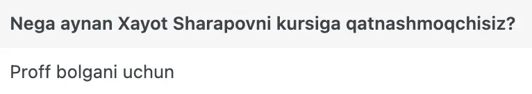Xayot Sharapov o'quvchisining natijasi