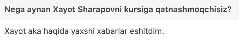 Xayot Sharapov o'quvchisining natijasi