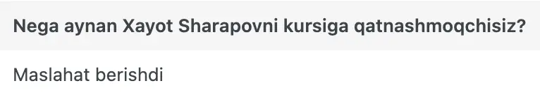 Xayot Sharapov o'quvchisining natijasi