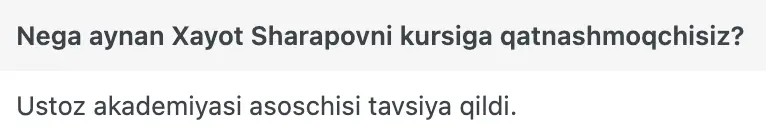 Xayot Sharapov o'quvchisining natijasi