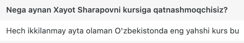 Xayot Sharapov o'quvchisining natijasi