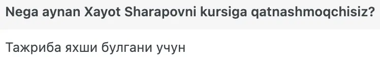 Xayot Sharapov o'quvchisining natijasi