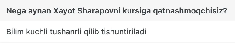 Xayot Sharapov o'quvchisining natijasi