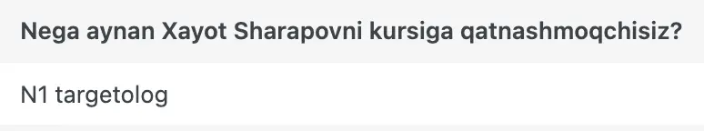 Xayot Sharapov o'quvchisining natijasi
