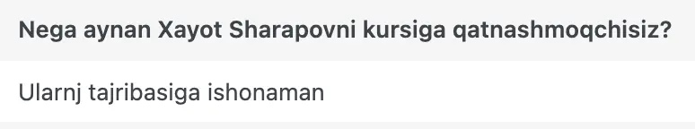 Xayot Sharapov o'quvchisining natijasi