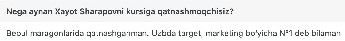 Xayot Sharapov o'quvchisining natijasi