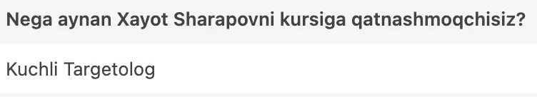 Xayot Sharapov o'quvchisining natijasi