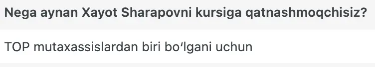 Xayot Sharapov o'quvchisining natijasi