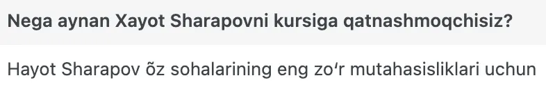 Xayot Sharapov o'quvchisining natijasi