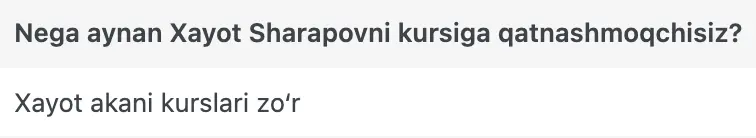 Xayot Sharapov o'quvchisining natijasi