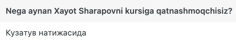 Xayot Sharapov o'quvchisining natijasi