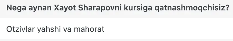 Xayot Sharapov o'quvchisining natijasi