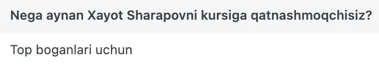 Xayot Sharapov o'quvchisining natijasi