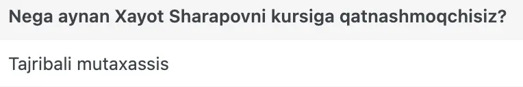 Xayot Sharapov o'quvchisining natijasi