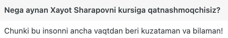 Xayot Sharapov o'quvchisining natijasi