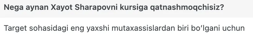 Xayot Sharapov o'quvchisining natijasi
