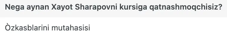 Xayot Sharapov o'quvchisining natijasi