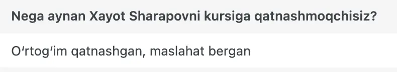Xayot Sharapov o'quvchisining natijasi