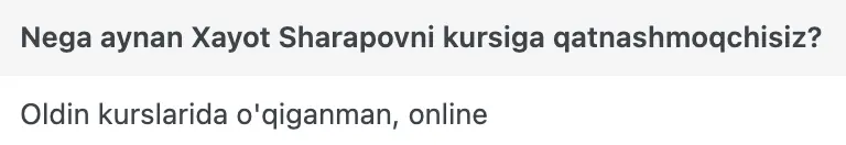 Xayot Sharapov o'quvchisining natijasi