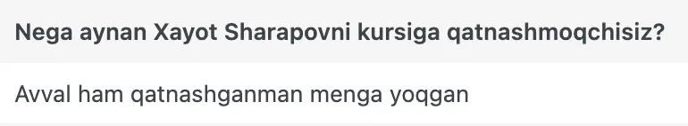 Xayot Sharapov o'quvchisining natijasi